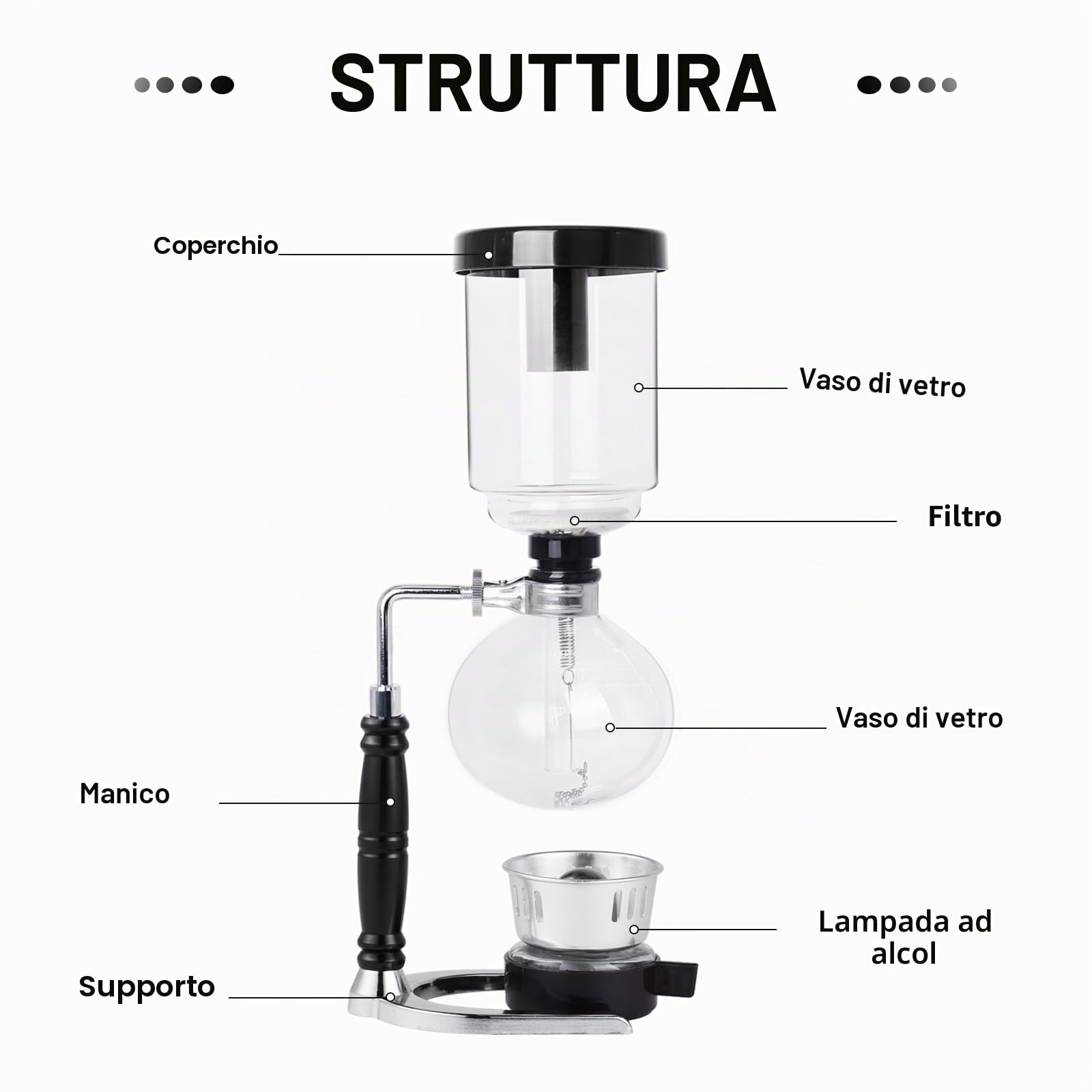 YUCHENGTECH Caffettiera a Sifone,Vetro,5 Tazza (600ml)
