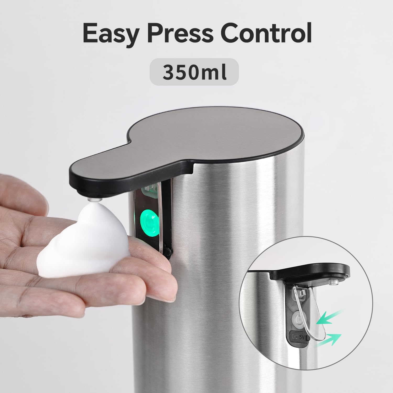 Dispenser elettrico di sapone schiumogeno, dispenser di sapone per le mani ricaricabile in schiuma touch per bagno, pompa di sapone in acciaio inossidabile per cucina, resistente all'acqua, regalo di
