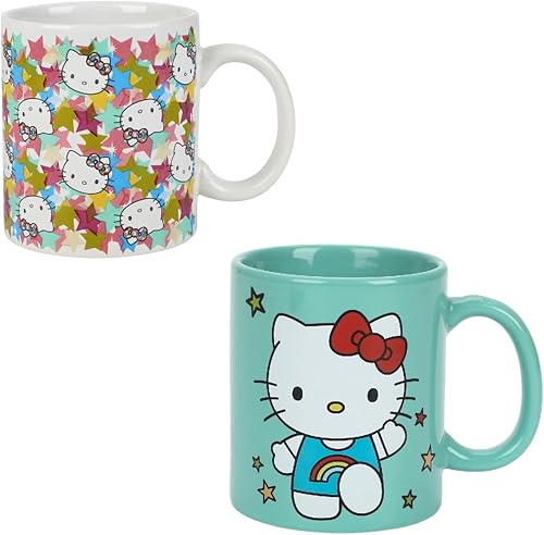 Bioworld Hello Kitty Stars - Juego de 2 tazas de cerámica de 16 onzas