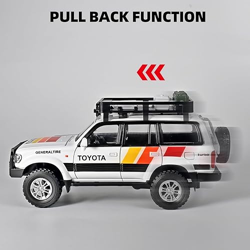Miniatura 4 de Autos para niños 124 de Land Cruiser LC80 modelo de coche fundido a presión, autos de tracción con luz y sonido, modelo de auto Landcruiser de metal