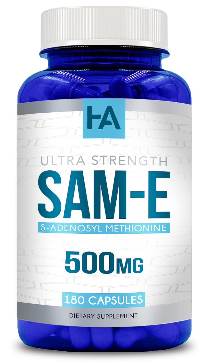High Strength 500mg SAM E Supplement | S-Adenosyl Methionine SAMe Supplement for Bone Joint & Mood Support for Men and Women | Vegan Non-GMO & Made in US cGMP Labs (180 Veggie Capsules)