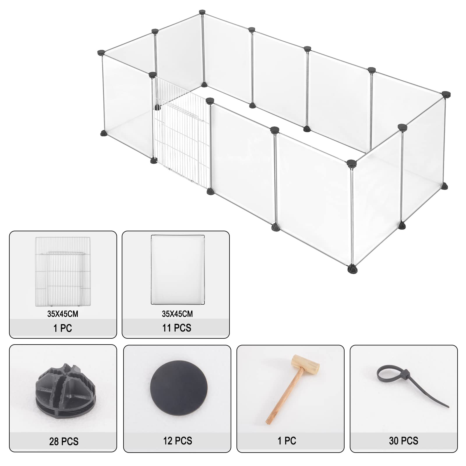 Parque para Mascotas DIY Alambre de Metal Ejercicio Recinto Modular Correr para Mascotas con Puerta Jaula para Animales pequeños para Conejillo de Indias Conejo Jerbo Erizo,Blanco,