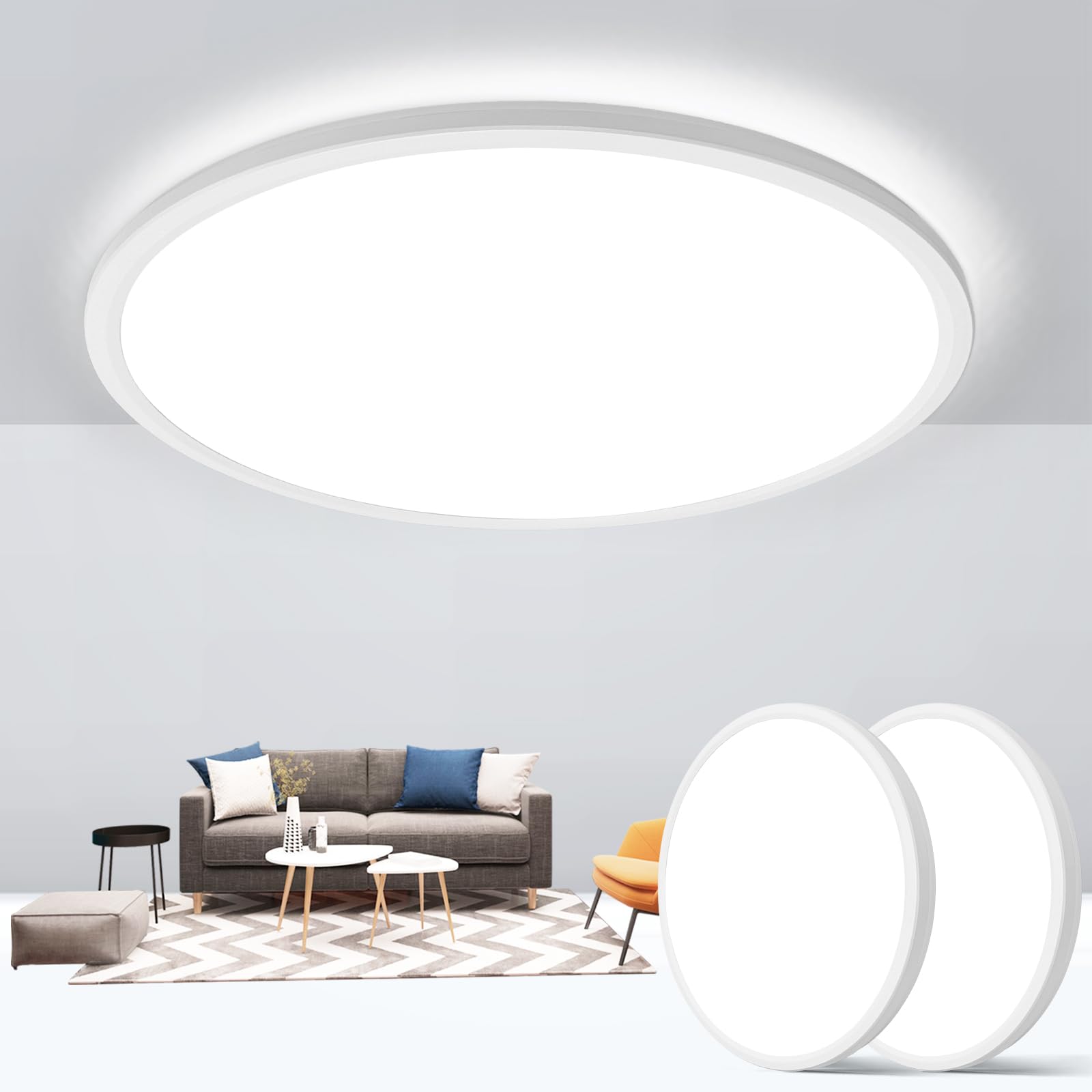 Photo 1 of 36W Flush Mount Ceiling Light Fixtures, 15.4Inch Flat led Light for Ceiling, 4500LM Daylight Thin Round Ceiling Lamp for Kitchen,Bedroom,Dining Room,Bathroom,Garage (White, 2Pack) White 15.4inch-2Pack