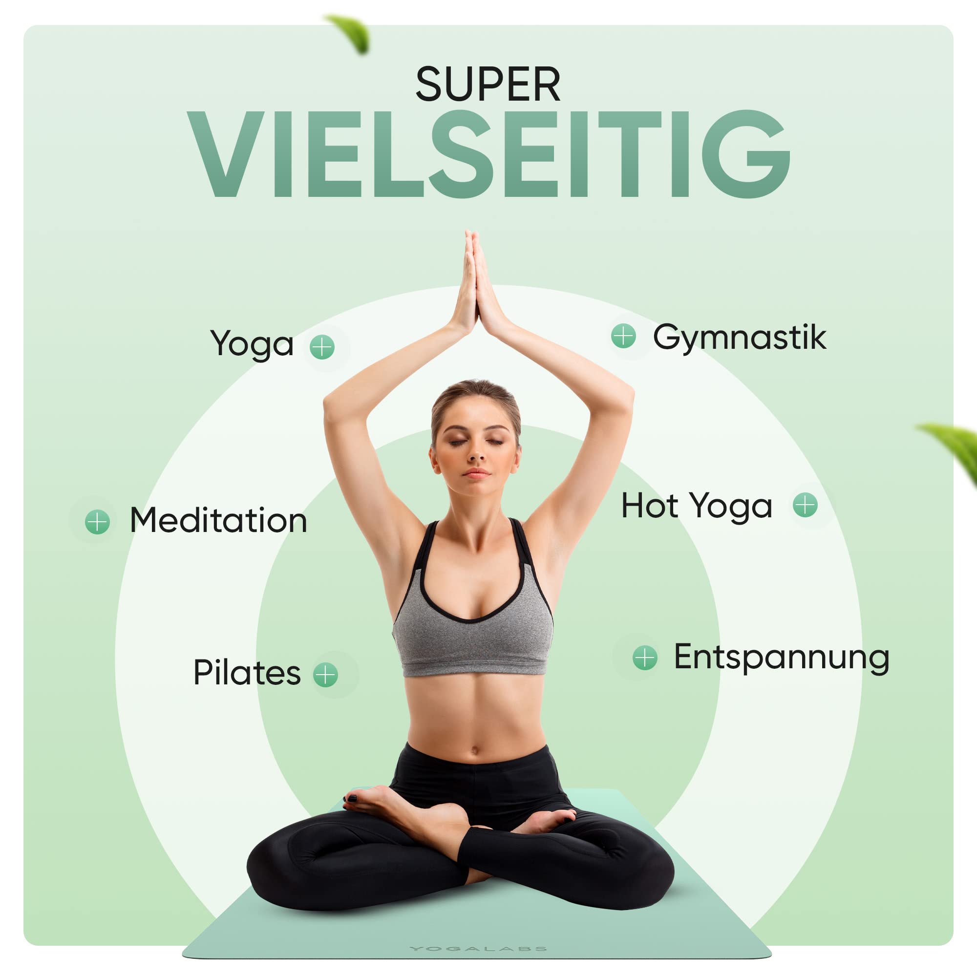 Premium Yoga-Matte STUDIO 185 x 68 x 0,4cm (extra groß) inkl. Gurt aus ECO PU & Naturkautschuk - Antirutsch-Beschichtung Gymnastik & Pilates-Matte 100% nachhaltig, schadstofffrei