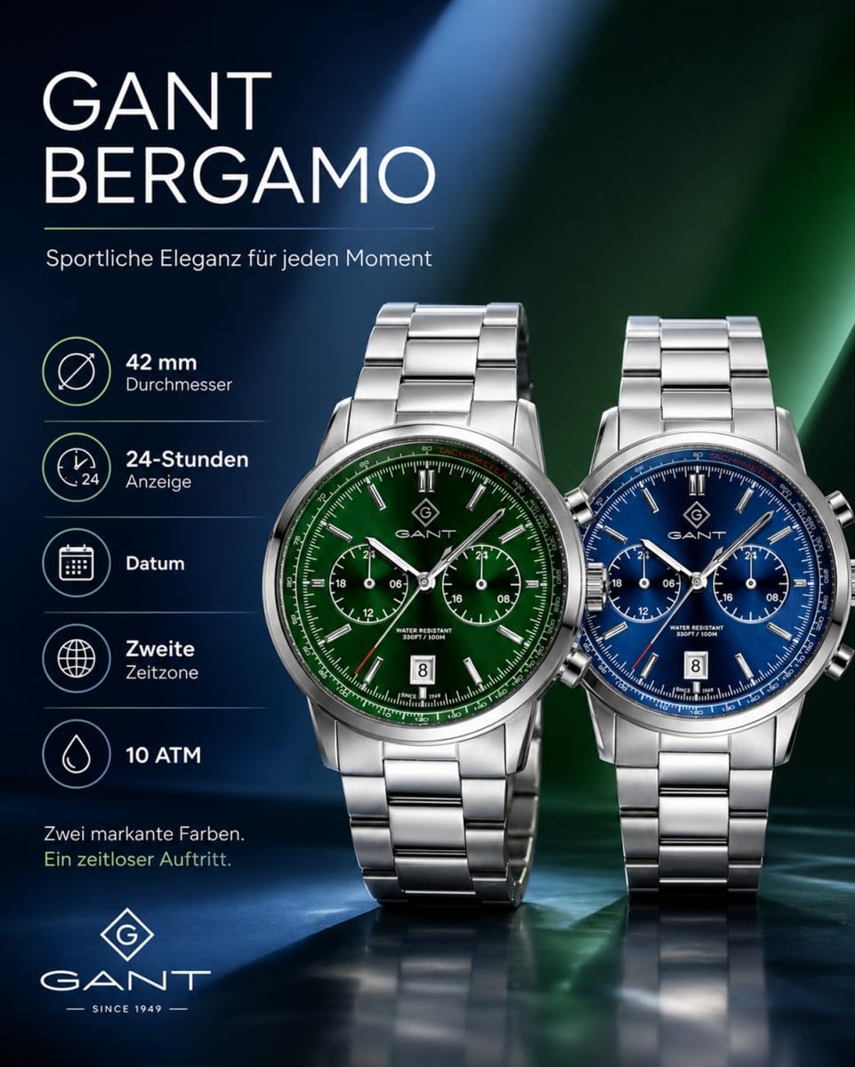 GANT Bergamo Herrenuhr 42 mm Edelstahl Seiko Quarzwerk