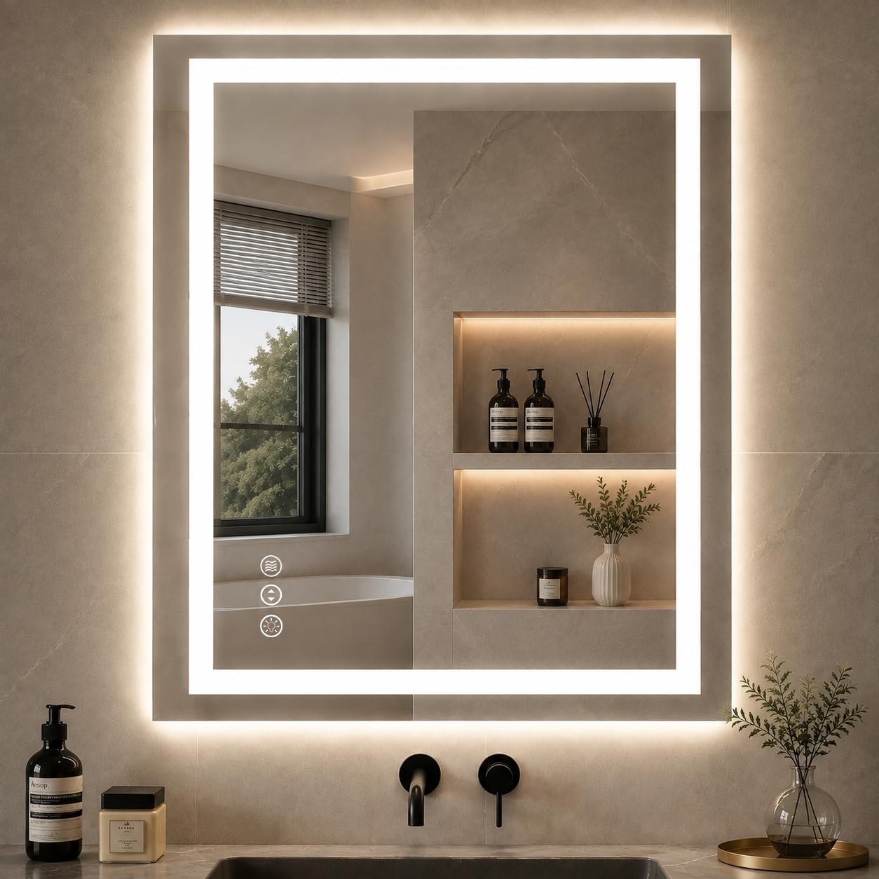 36"x 24" LED Bathroom Mirror with Lights, Anti-Fog, Dimmable, Backlit + Front Lit Smart Mirror, Lighted Bathroom Vanity Mirror for Wall, Shatter-Proof Tempered Glass(Horizontal/Vertical)
