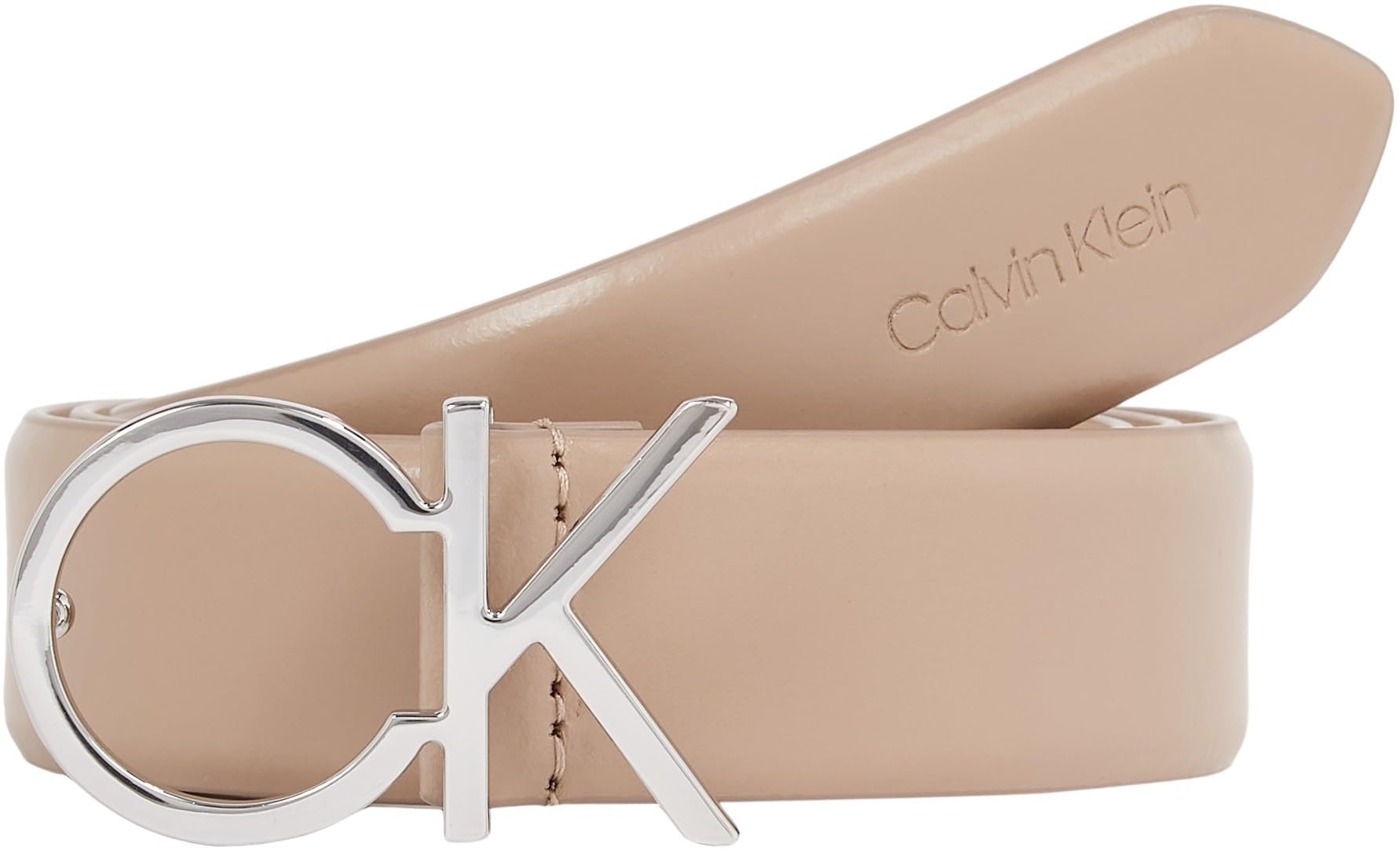 Calvin Klein Femme Ceinture Re-Lock Logo Belt 3,0 cm Cuir, Beige (Chanterelle), 65 cm