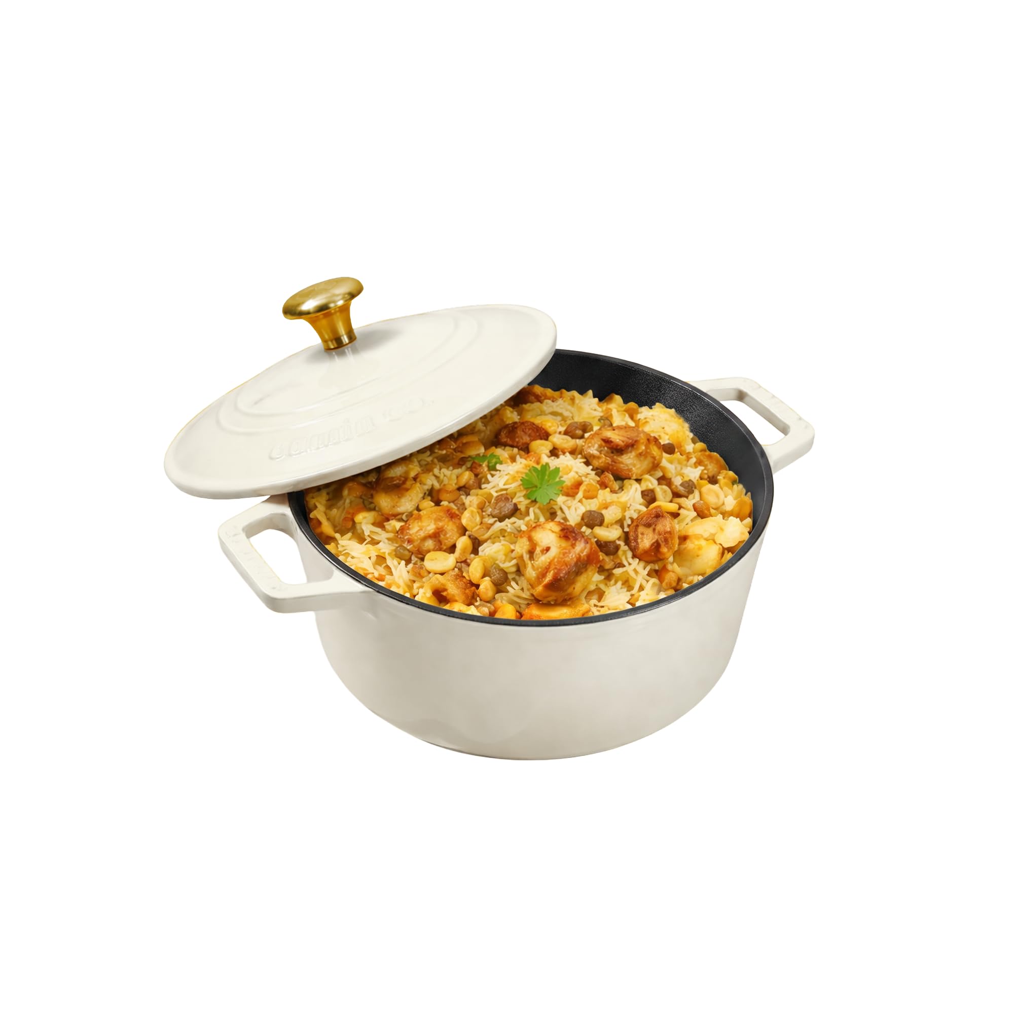Cumin Co. Enamel Cast Iron Dutch Oven with Lid | Induction, Dishwasher, Oven Safe | 100% Toxin-Free Surface | Biryani Pot Heavy Bottom | Cast Iron Casserole (Malai (White), 16 CM) discount deal