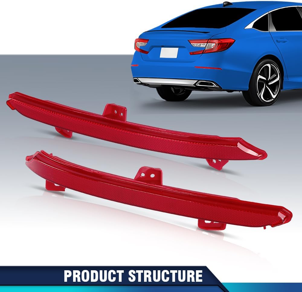 PIT66 Rear Bumper Reflector Light Tail Lamp Case Pair Compatible with Honda Accord 2018-2022 33555TVAA01, HO1184113, 33505TVAA01, HO1185113 Red