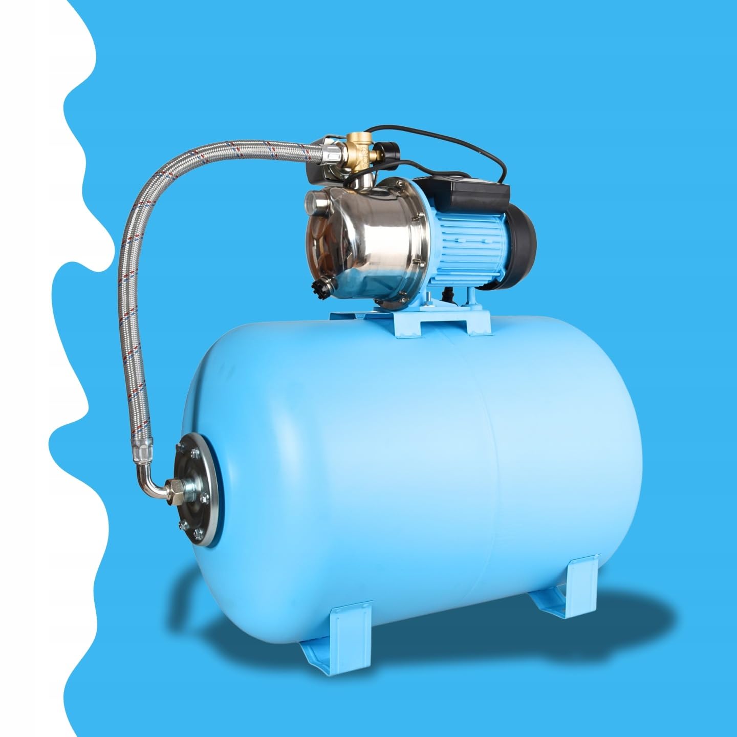 Serbatoio a pressione JS 1100 - Pompa per l'approvvigionamento idrico domestico con serbatoio da 100L - Acciaio inossidabile INOX - Pompa dell'acqua (3600 l/h, 1100W, altezza di sollevamento 50m