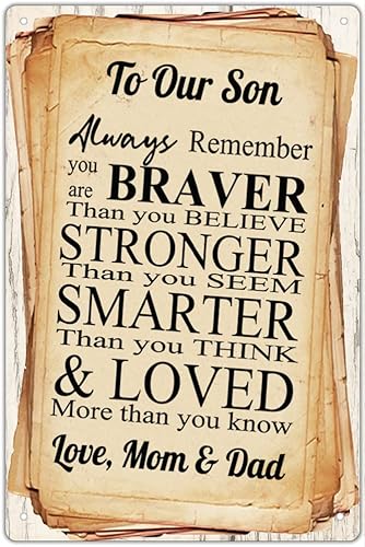 Letrero nostálgico de hojalata  Letrero retro de metal con cita inspiradora para hijo, regalo para hijo, regalo para hijo, regalo para hijo,