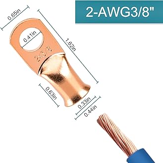 HOUSUN Battery Cable Ends, 8PCS 2 Gauge Wire Connectors 3/8 Copper Wire Lugs, Bare Copper Eyelets with Heat Shrink Tubing