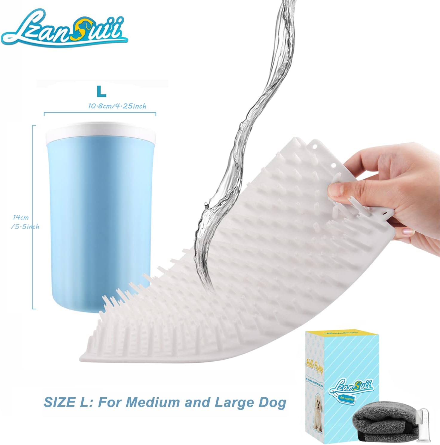 Dog Paw Cleaner, Portable Removable Soft Brush Bristles Silicone Paw Cleaner Cup (with 1 Towel, 1 Toothbrush) for Pet Massage Dirty Claws (Large) 6