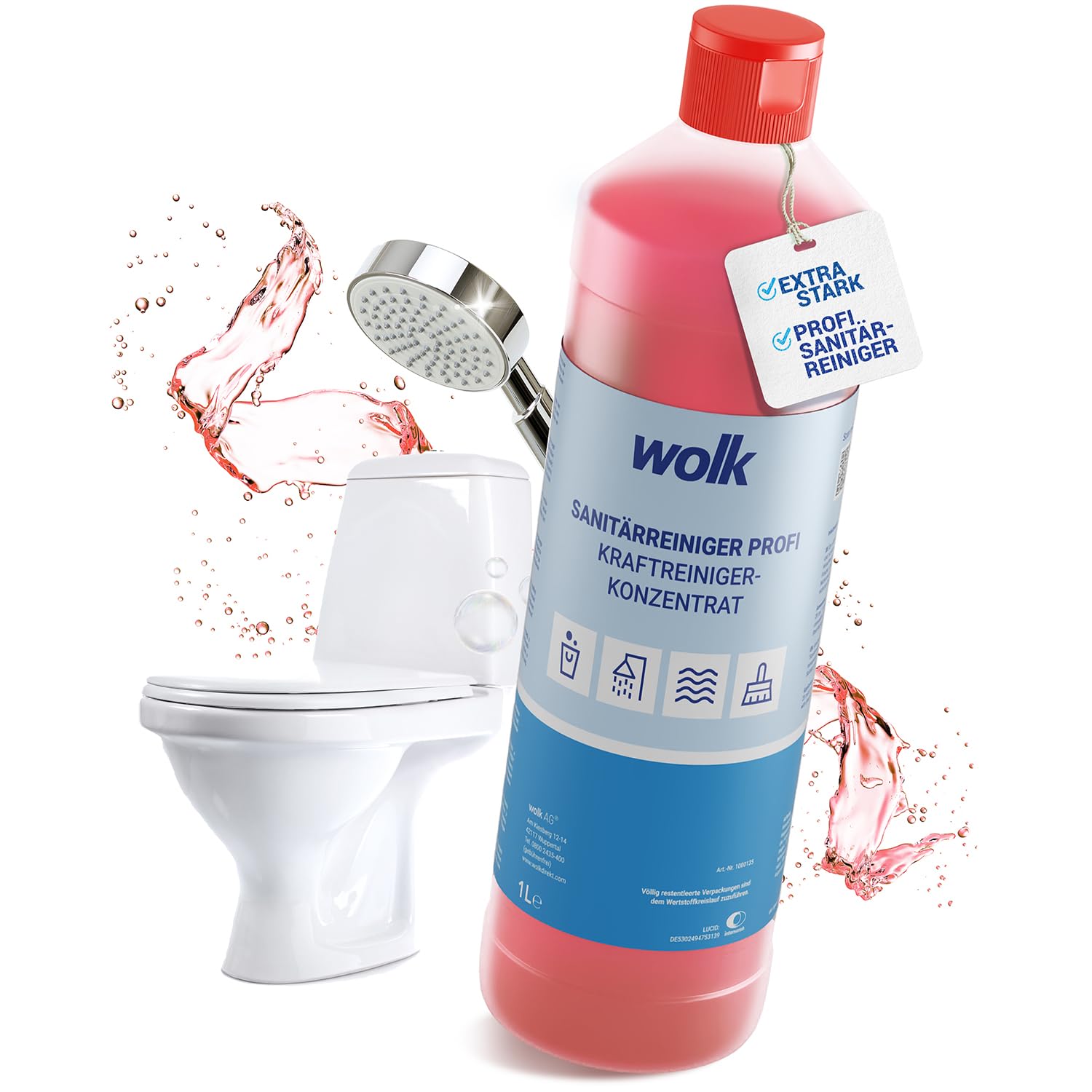 wolk 10x 1 L Sanitärreiniger Profi Extra Stark - Bad & WC Reiniger | Kalkentferner extra stark gegen Urinstein - Duschreiniger, Kalklöser & Fliesenreiniger Bad für Dusche & Toilette
