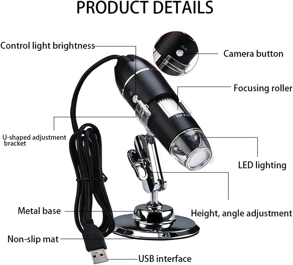 Adjustable 1600X 3 in 1 USB Digital Microscope Type-C Electronic Microscope Camera for 8 LED Zoom Magnifier (Color : D, Size : 1000X)
