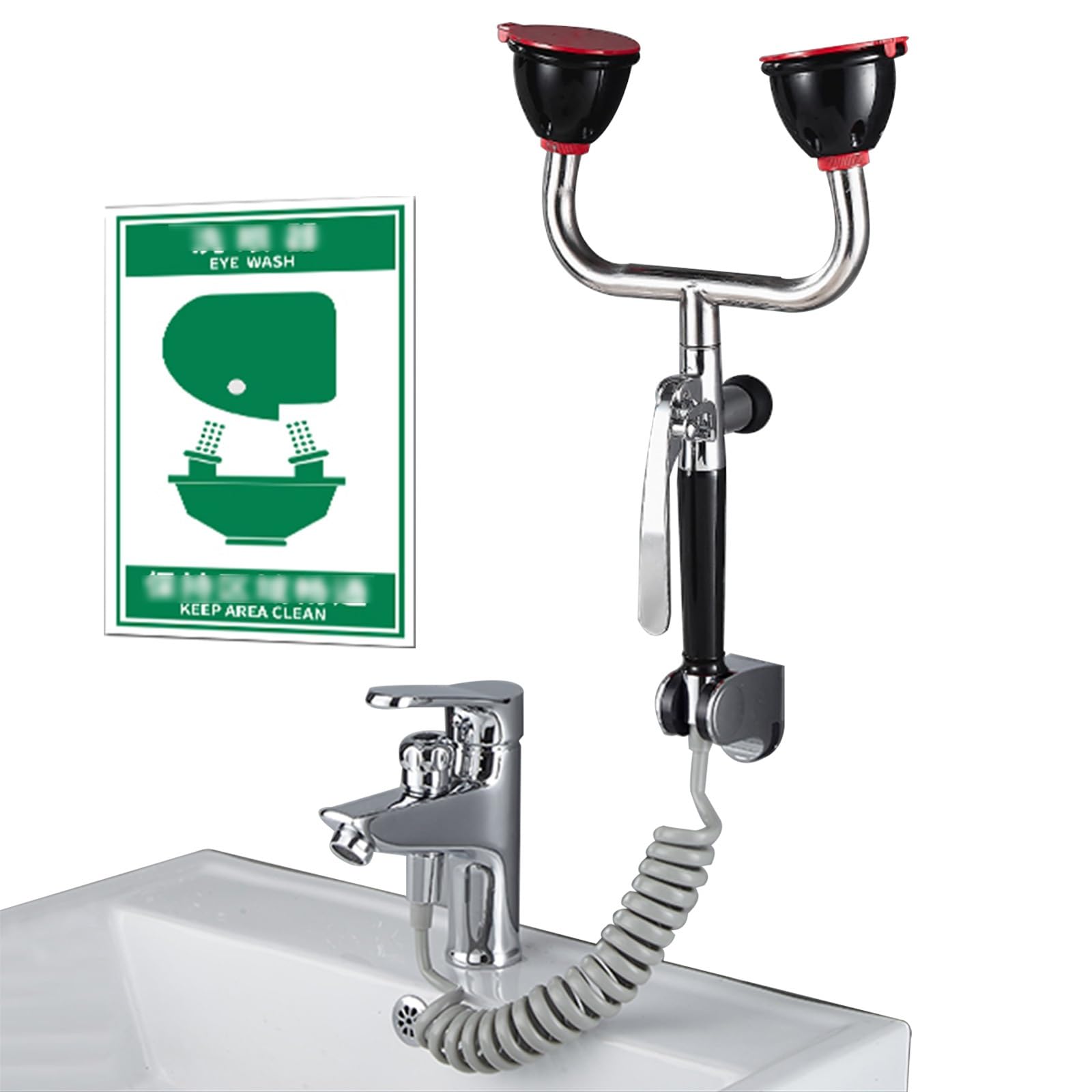 Estación de Lavado de Ojos de Emergencia, lavaojos portátil Multifuncional, lavaojos montado en el Grifo, Temperatura del Agua Ajustable, Accesorio de Lavabo móvil (Doble Puerto)
