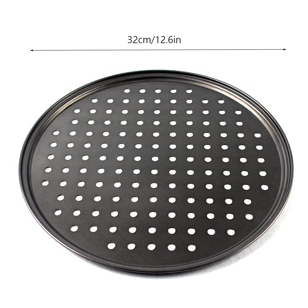 2 Pezzi Antiaderente Teglia per Pizza, Rotonda Teglia per Pizza, Acciaio al Carbonio Teglia per Pizza, Ottimo per Uso Domestico E per Feste, Utilizzato per Preparare Una Varietà di Pizze, Torte