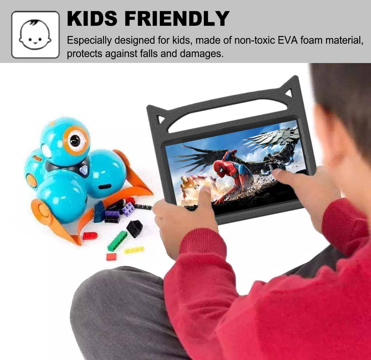 Fire HD 10 & Fire HD 10 Plus Tablet Case for Kids(11th Generation, 2021 Release) - Riaour Lightweight Shockproof Kid-Proof Cover with Stand for Kindle Fire HD 10 Kids Tablet & Kids Pro Tablet(Black)