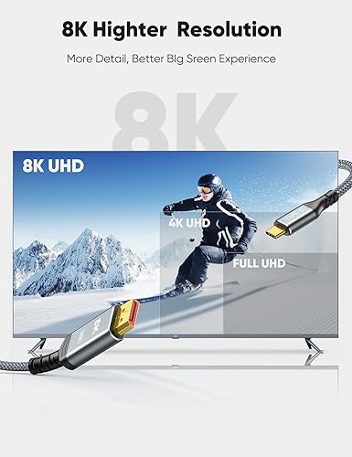 Miniatura 3 de Capshi Cable USB C a DisplayPort 1.4 de 6 pies, 8K 60Hz, 4K 144Hz120Hz, 2K 240Hz 32.4Gbps 5K tipo C a DP compatible con Thunderbolt 43 para MacBook