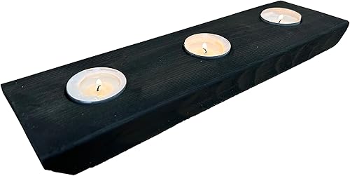 Miniatura 11 de Portavelas de madera para 3 velas de té, 12 pulgadas, decoración del hogar para exhibición de mesa (café expreso, cónico moderno)
