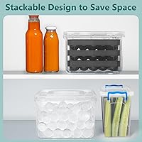 Vista 5 de Paquete de 3 bandejas de hielo para congelador, bandeja para cubitos de hielo con tapa y contenedor, molde redondo para cubitos de hielo, máquina