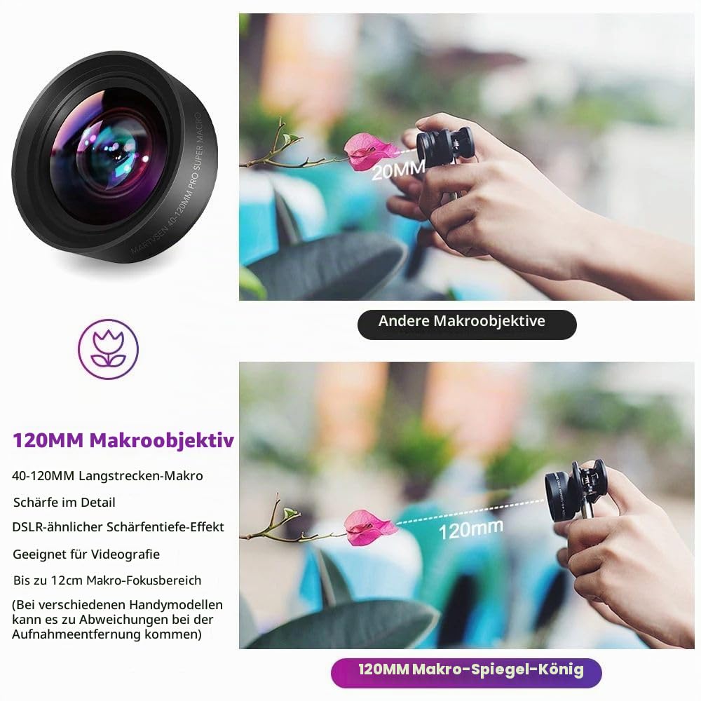 120 mm Makro-Objektiv-Set & Stellar Filter, Makro-Objektiv für iPhone 11/12/13/14 Pro Max & die meisten Android-Smartphones, Teleobjektiv-Befestigungszubehör, coole technische Geschenke