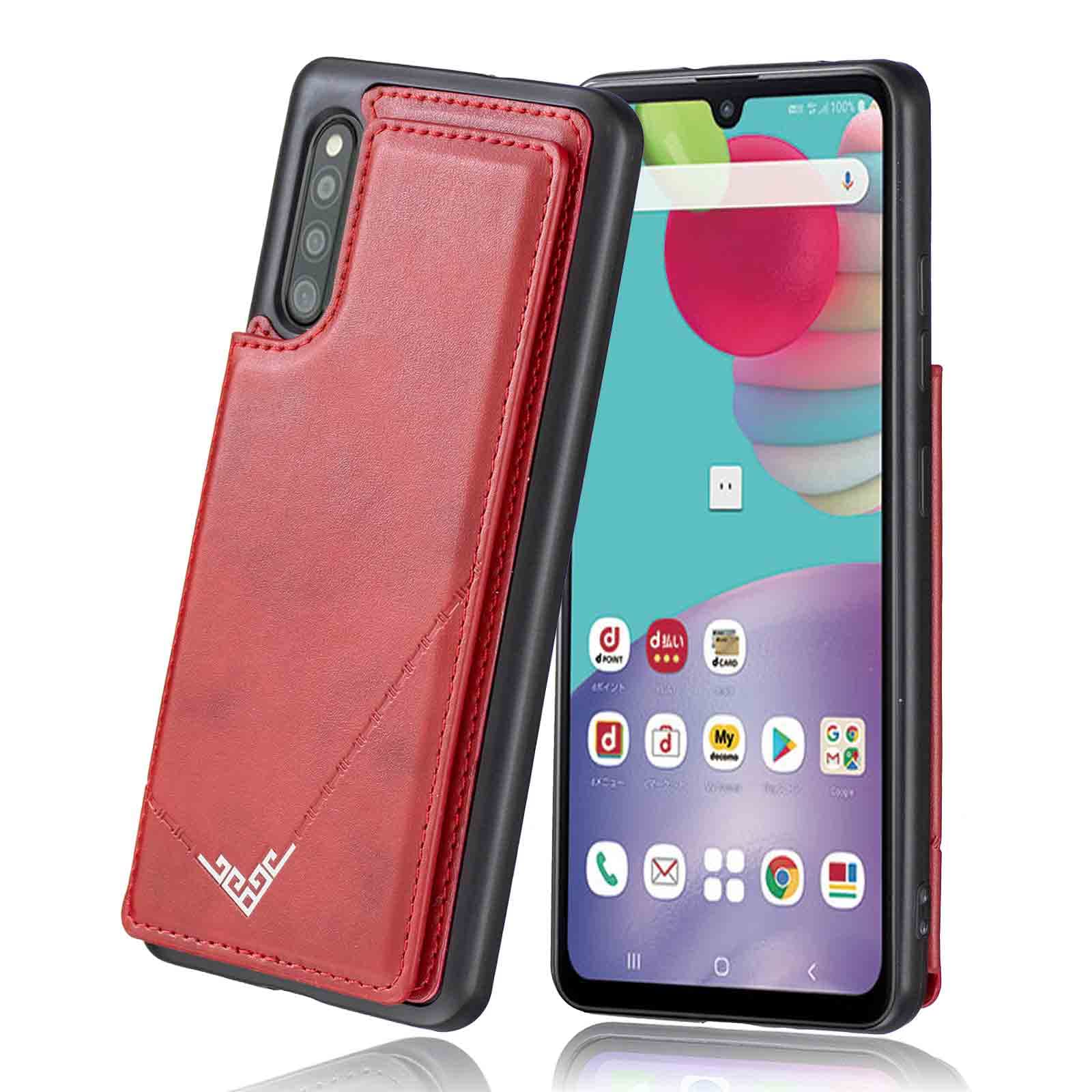 【Viesa】背面カバー ケース手帳型 互換性 Galaxy A41 / docomo SC-41A / au SCV48 対応 SAMSUNG ランヤード付 背面型ケース (レッド) 美しい、軽·薄 持ちやすい、滑り止め、すり傷防止マグネット 横置きスタンド機能 財布型 スマホバック​カバー ドコモsc41a scv48 サムスン ギャラクシーa41 RED