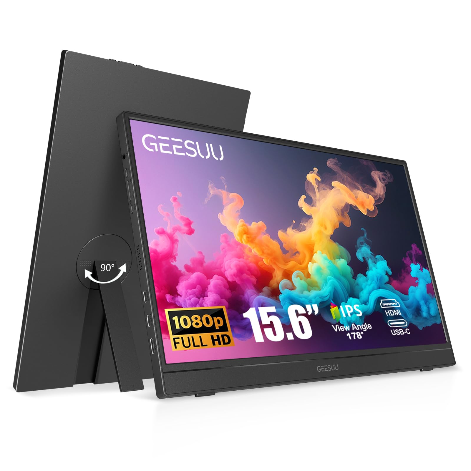 GEESUU 15,6 Zoll Portable Monitor, FHD Tragbarer Monitor, IPS 1080p 60Hz mit Lautsprecher für Laptop & PC, USB-C/HDMI, Eye Care, PC Bildschirm für Gaming, Arbeit & Reisen