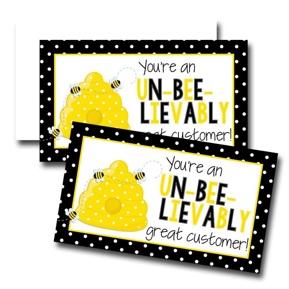 Amanda Creation Un-bee-lievably Great Customer Bumble Bee Themed Thank You Customer Appreciation Package Inserts for Small Businesses, 100 2" X 3.5”