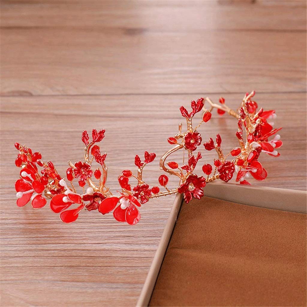 Bridal Crystal Red Leaf Hair Wedding Vintage Headband Birthday Crown Women Party Halloween Accessories Jewelry