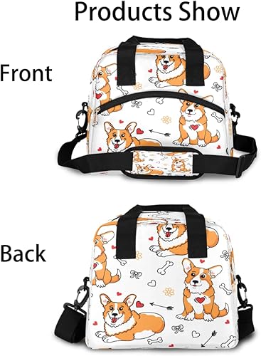 Miniatura 3 de Bolsa de almuerzo aislada para mujeres y hombres, lindo perro corgi, grande, reutilizable, a prueba de fugas, bolsa de almuerzo con correa ajustable