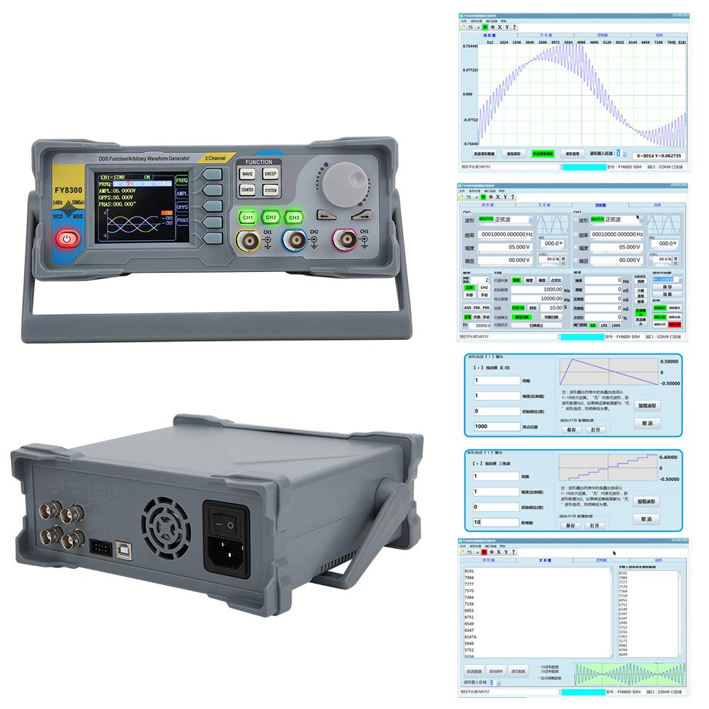 FY8300 Signalgenerator Frequenzgenerator 3 Kanal Funktionsgenerator 30 MHz 250 MSa/s 14 Bit Arbitrary Waveform 4 Kanal TTL Pegelausgang(FY8300-30M EU Plug 100-240V)
