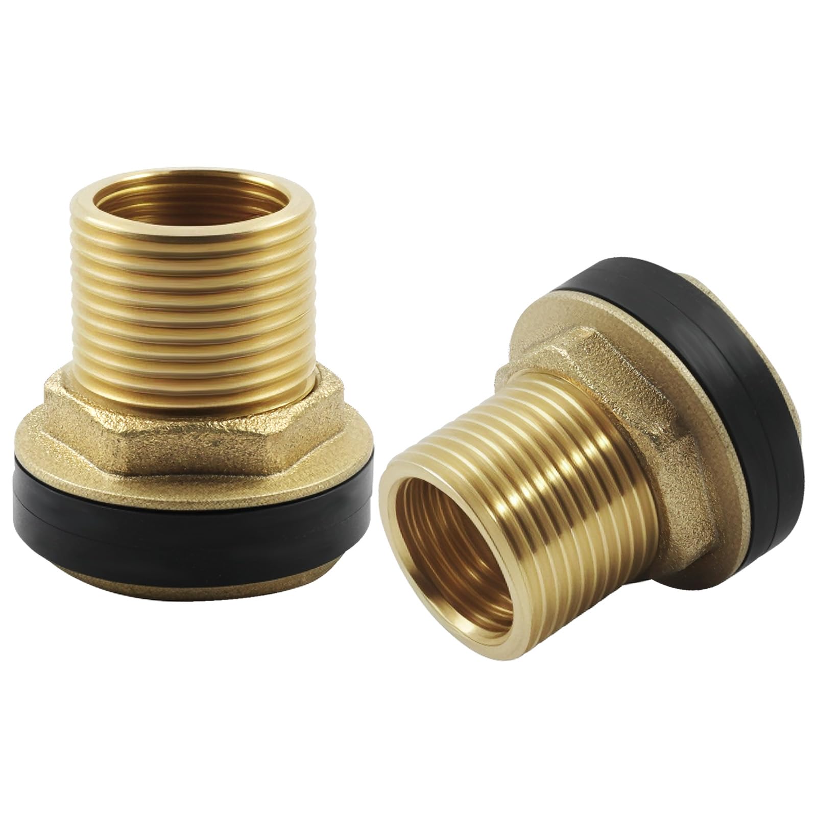 Cjueiom 3/8" Female 1/2" Male Solid Brass Water Tank Connector Bulkhead Fitting with 2 Rubber Rings for Rain Barrels, Aquariums, Tubs, Pools and More, Brass Plumbing Fitting, Pack of 2