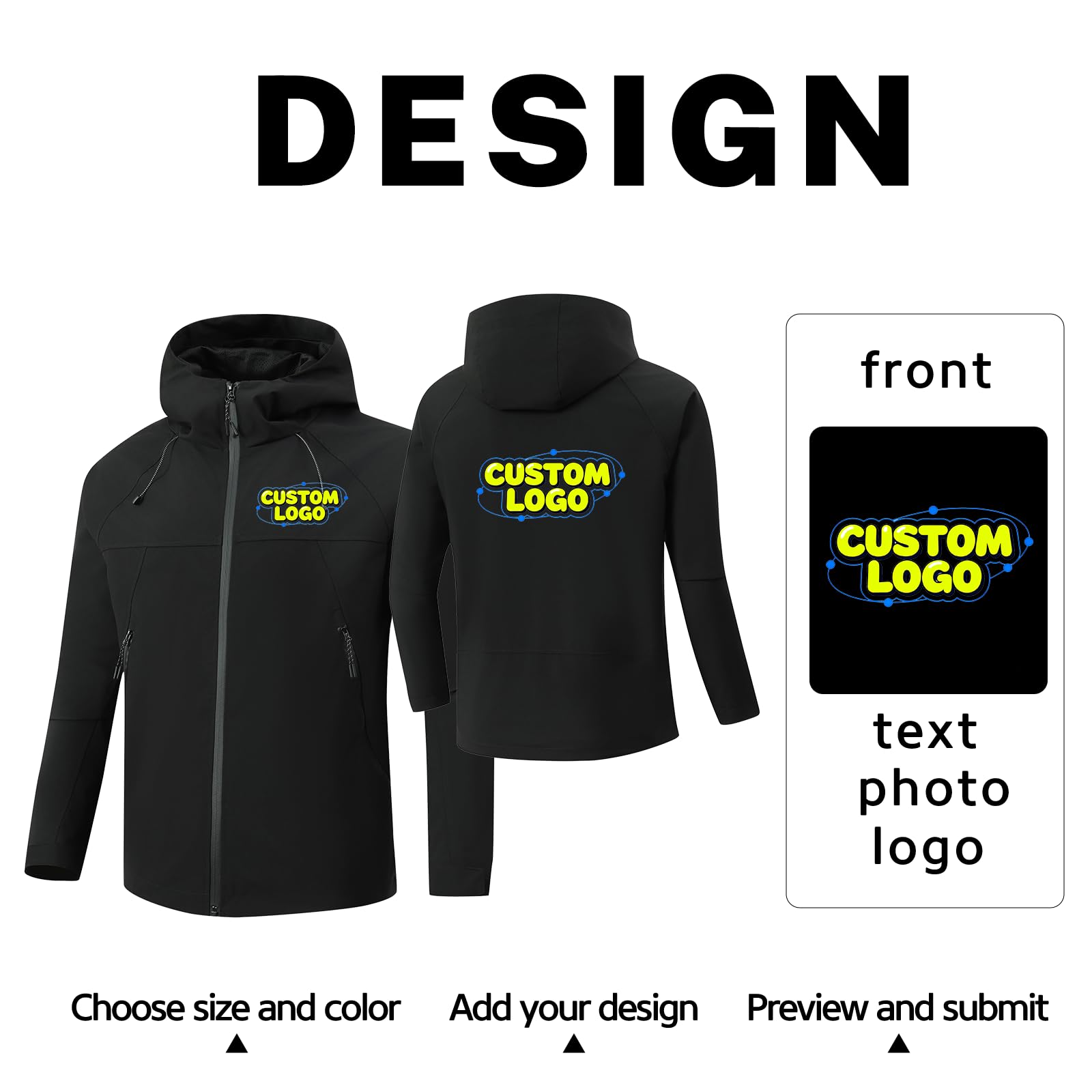 Giacca a vento leggera con logo personalizzato per uomo Giacca antipioggia con cappuccio resistente all'acqua Progetta il tuo cappotto Outwear Stampa fotografica, rosa, XL