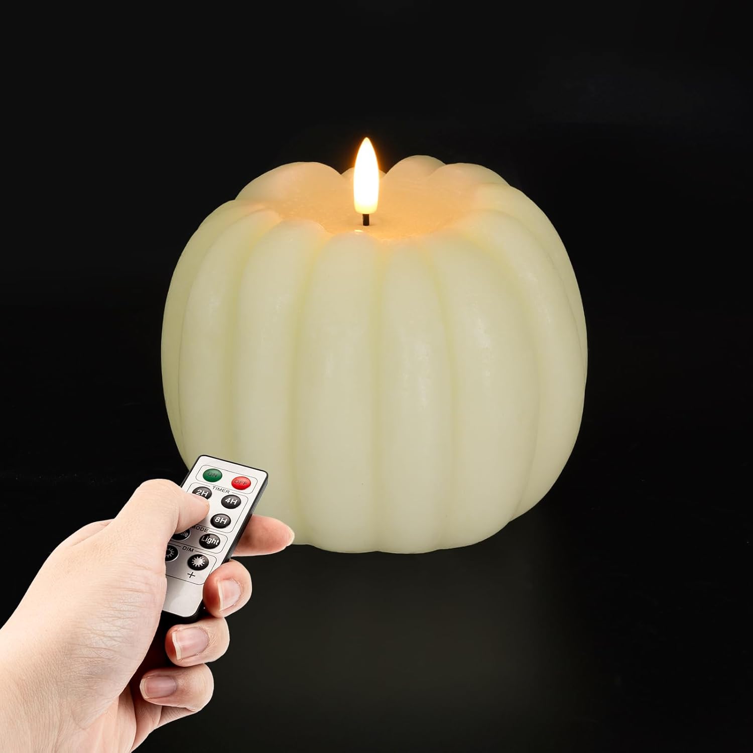 Homemory Flameless Candle with Remote, Timer, Dimmer, Flickering Wax LED Pumpkin Candle for Tiered Tray Table Indoor, Halloween, Thanksgiving, Fall Harvest, Autumn Farmhouse Rustic Harvest Decor White