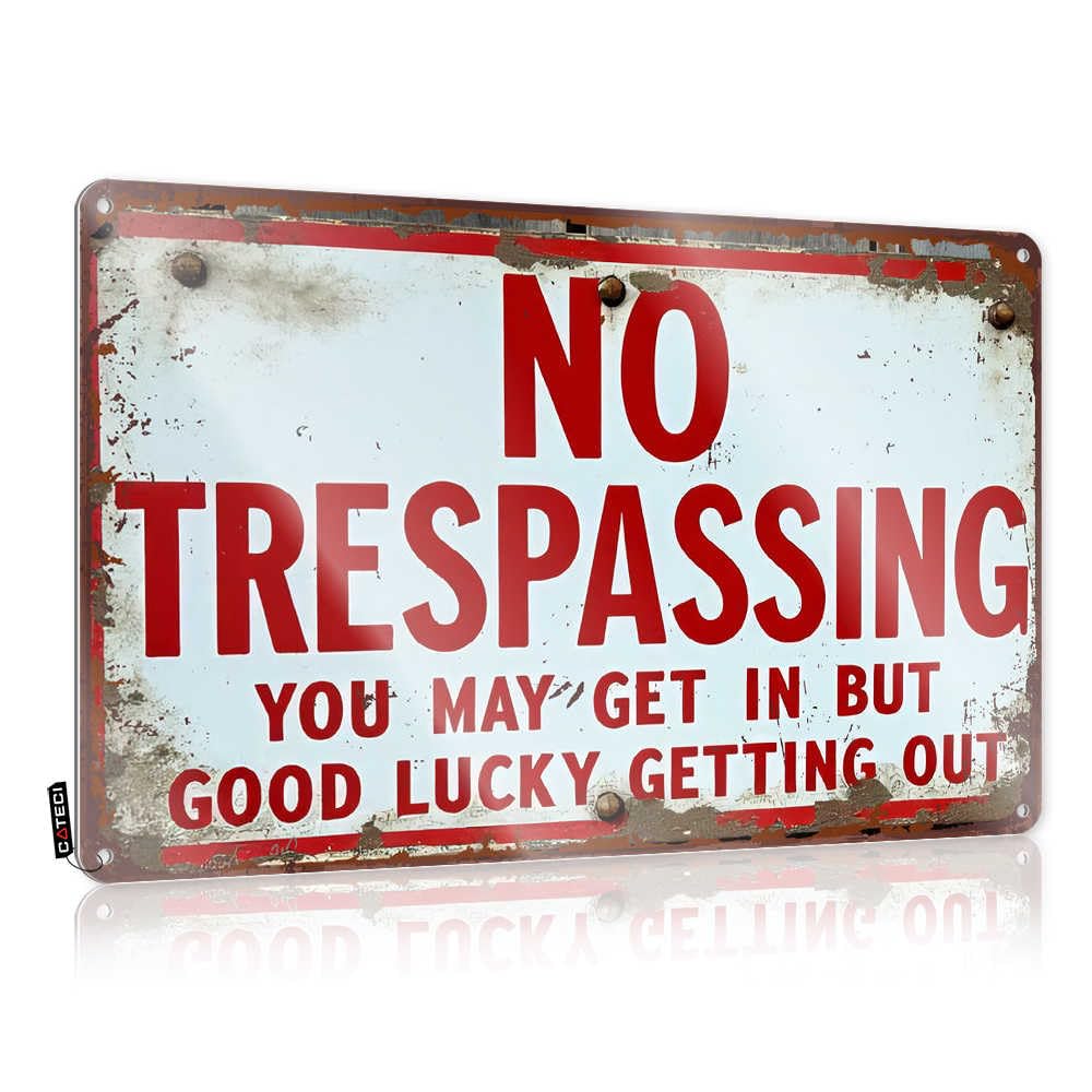 Fzfn Colour Rusty 'No Trespassing' Sign With Warning Message Preppy Sign | Winter Vintage Style Nice Room Decoration Easy Hang(30X40cm)