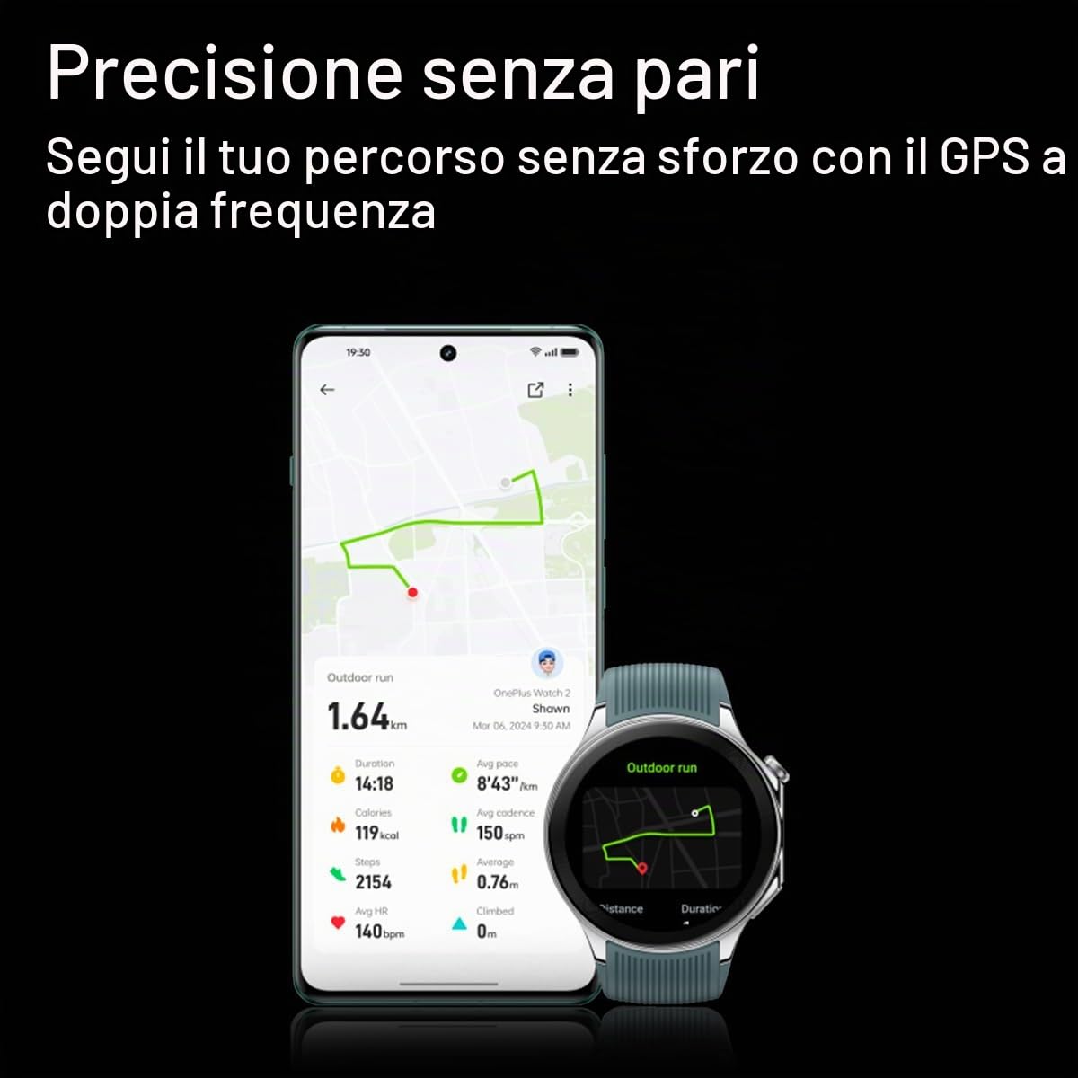 OnePlus Watch 2 con Wear OS 4, chipset Snapdragon W5, fino a 100 ore di durata della batteria, display AMOLED da 3,6 cm, acciaio inossidabile e vetro zaffiro, GPS a doppia frequenza, 5 ATM, IP68 e