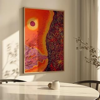 Woesvcai Authentic Aboriginal Artwork, Bright Contemporary Dreamtime Poster Inspired By Dot Painting, Australian Native Art Print for Gallery Wall