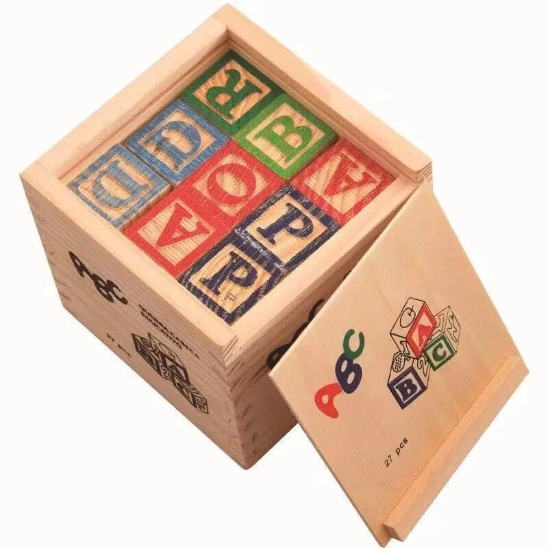 Little Mind Wooden ABC Alphabet Blocks Set with Storage Box – Colorful Letter Cubes for Early Learning, Montessori Educational Toy for Spelling, Phonics & Language Development for Preschool Kids 2+-image-27