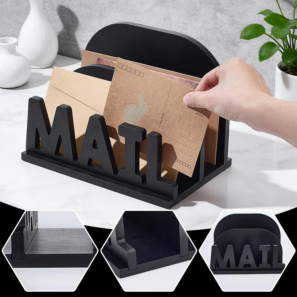 NBEADS Organiseur de Courrier à 2 compartiment, Organiseur de Courrier en Bois pour Bureau Présentoir à Courrier de Comptoir pour Bureau Support de Rangement pour Enveloppes et Documents 228x150x165mm