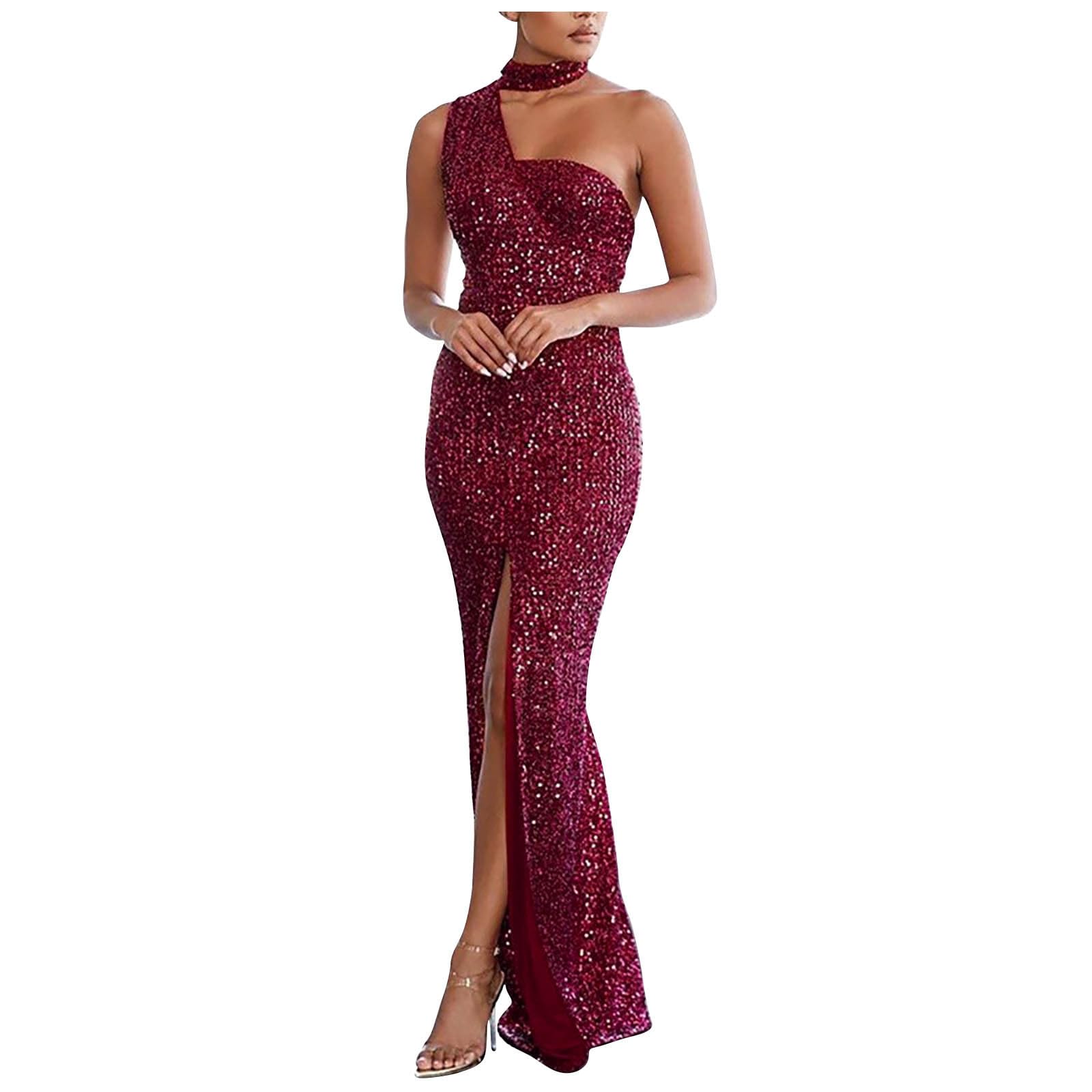 Robe De Bal De Cocktail Moulante sans Manches À Paillettes Scintillantes pour Femme Robe Femme Sexy Dos Nu Bodycon Dress Robe Col Halter Longue Pas Cher