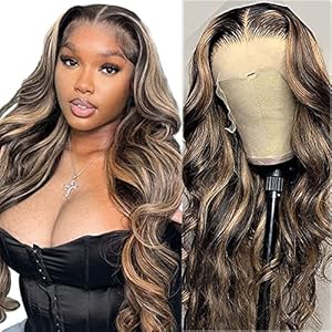 MEGALOOK Highlight Ombre 13×4 Transparent Lace Front Wigs Human Hair 200% Density Balayage Body Wave Lace Front Wigs for Black Women Human Hair 1b/27 Lace Front Wigs Pre Plucked 22 Inch