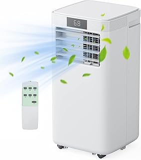Portable Air Conditioner for Rooms Up to 400 Sq. ft, 3-in-1 Air Conditioning, Dehumidifier and Cooling Fan with 2 Fan Speeds, Digital Display, Remote Control, 24-hour Timer
