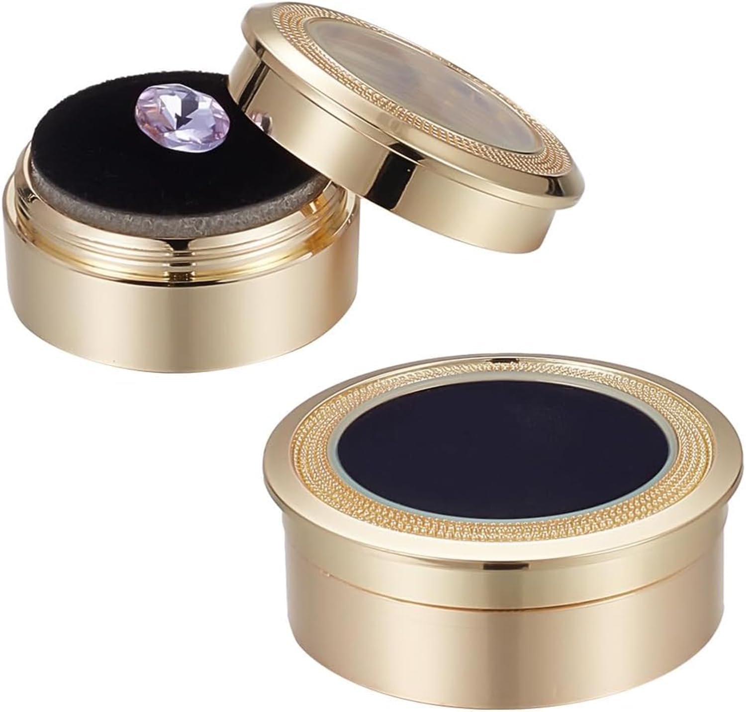 Excefore Gemstone Display Box Round Loose Diamond Gemstone Display Case Gold Alloy Jewelry Box Container with Window for Proposal Jewelry Diamond Wedding Necklace, 2 Sizes