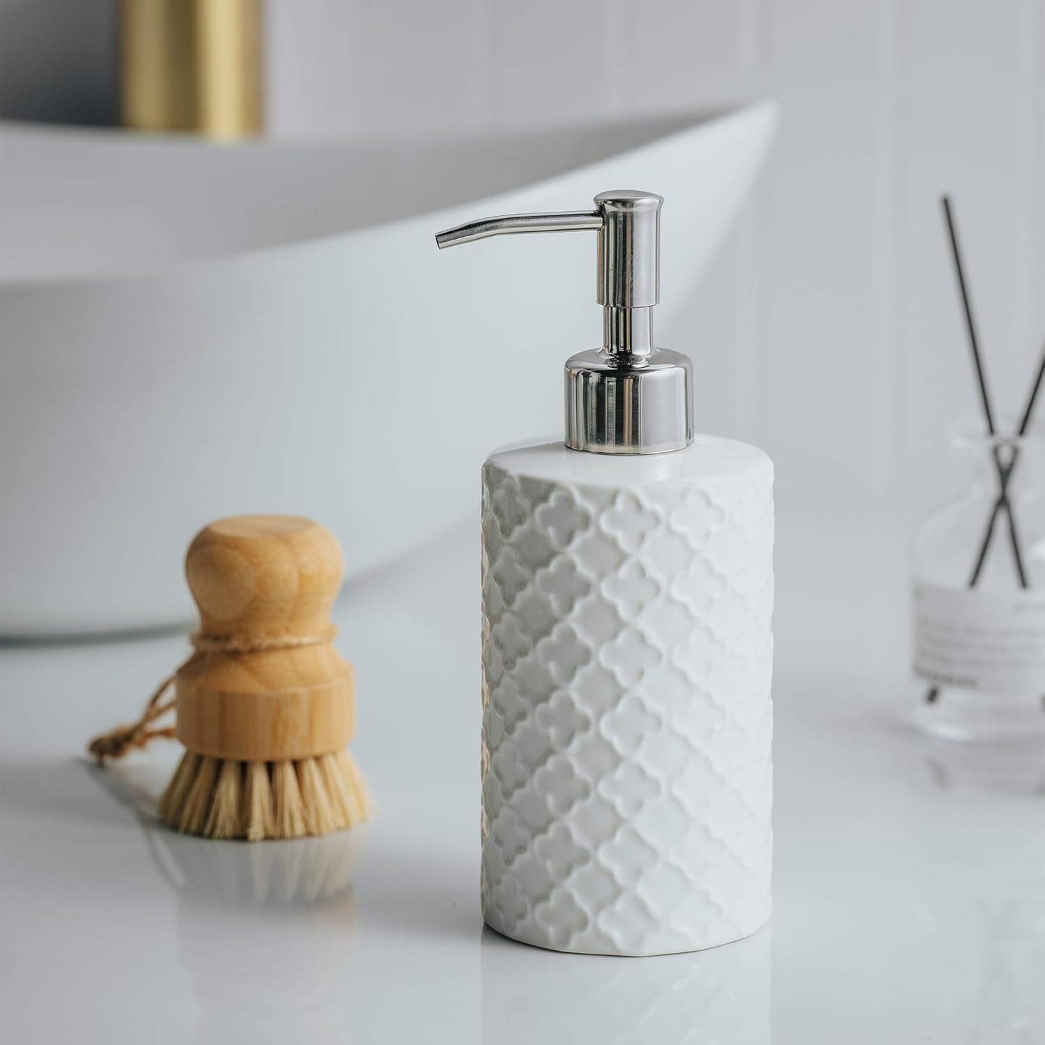 Ceramic Soap Dispenser with Pump, Hand and Liquid Soap Dispenser Rust Proof, for Bathroom and Kitchen, White - Image 2