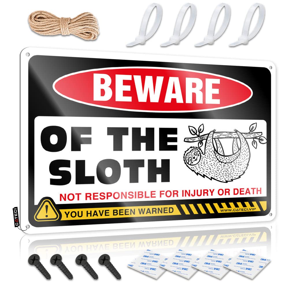 HELIOFORGE Tin Funny Vintage Sign Beware Of Sloth Tin Sign Funny Wall Signs Outdoor Funny Metal Sign(30X40CM)
