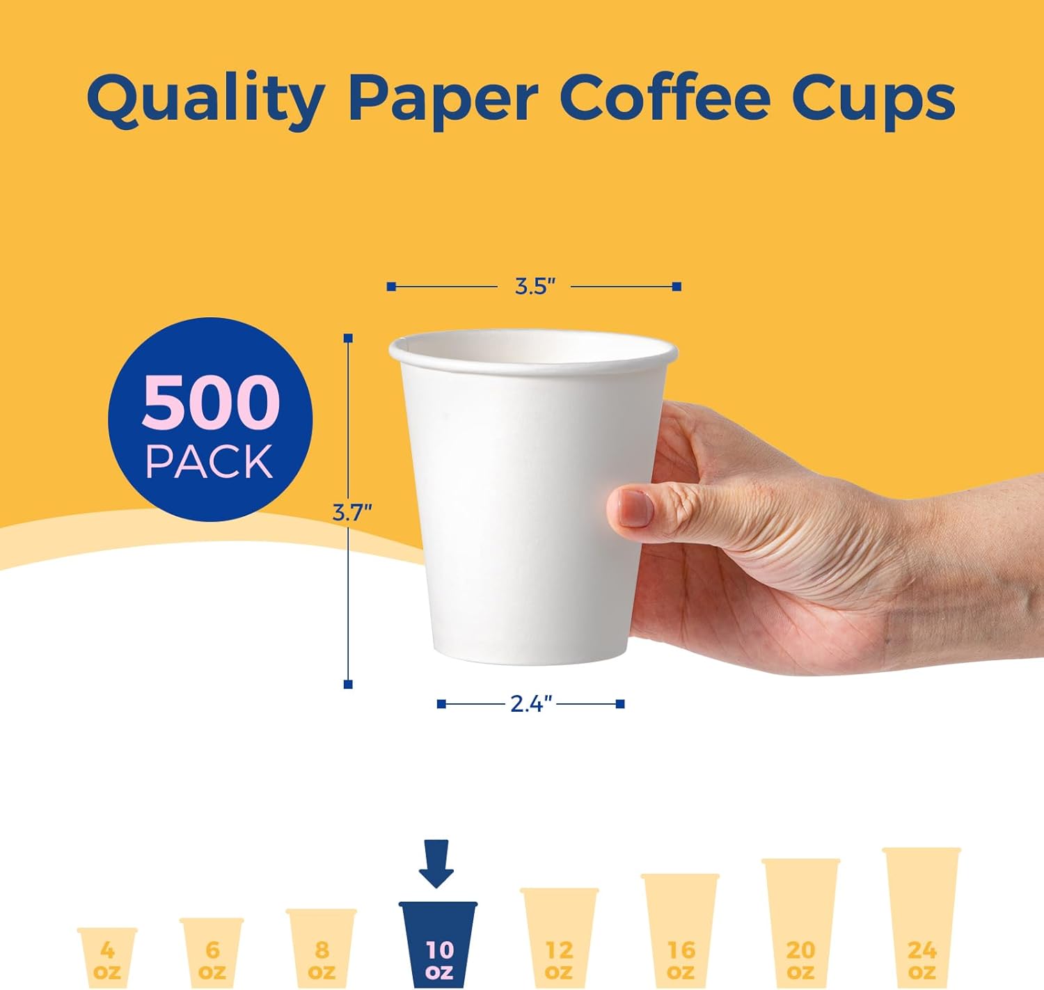 Fit Meal Prep 500 Pack 10 oz Disposable Paper Coffee Cups, Premium White Hot Cups for Hot/Cold Beverage, Durable Thickened Paper Cup Bulk for Party, Office, Bussines, Home, Bistros, Events