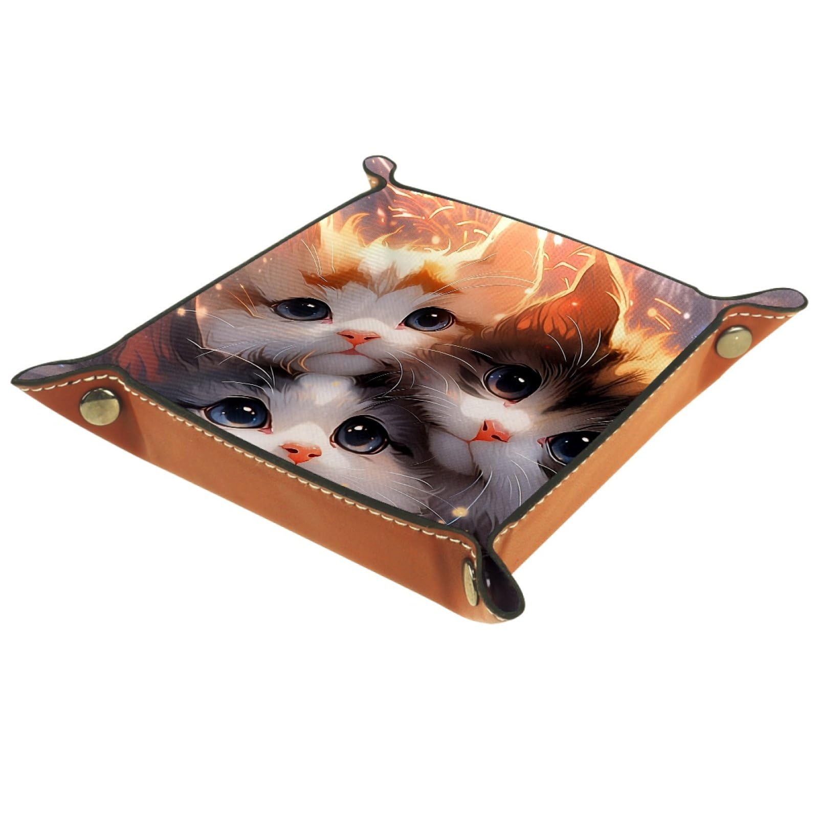VAPOKF Cats Dice Trays Quadrilateral Dice Folding Tray Microfiber Leather Holder for Table Games RPG DND, 20.5 × 20.5 cm