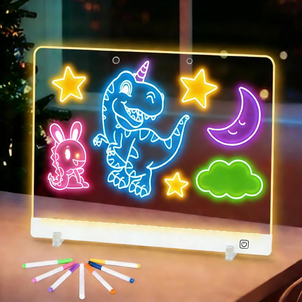 Fistone Rechargeable LED Drawing Board for Kids, 15.7×11.8 Inch Drawing Tablet with Stand, 7 Colors 5 Light Modes & 7 Markers, Sketching Gift Toy for Kids/Girls/Teens