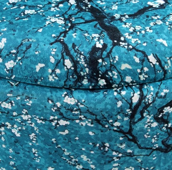 Image of Ottoman for Living Room, Velvet Round Foot Rest Stool, Wooden Legs Chair for Sitting, Ottoman for Bedroom & Makeup Room Decor | Chair (18 inchx18 inchx32 inch), Puffy (16 inchx16 inchx17 inch) | Teal Blue